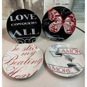 Pier 1 Imports Love Butterfly Appetizer Snack Plates Set of Four Porcelain NIB 6